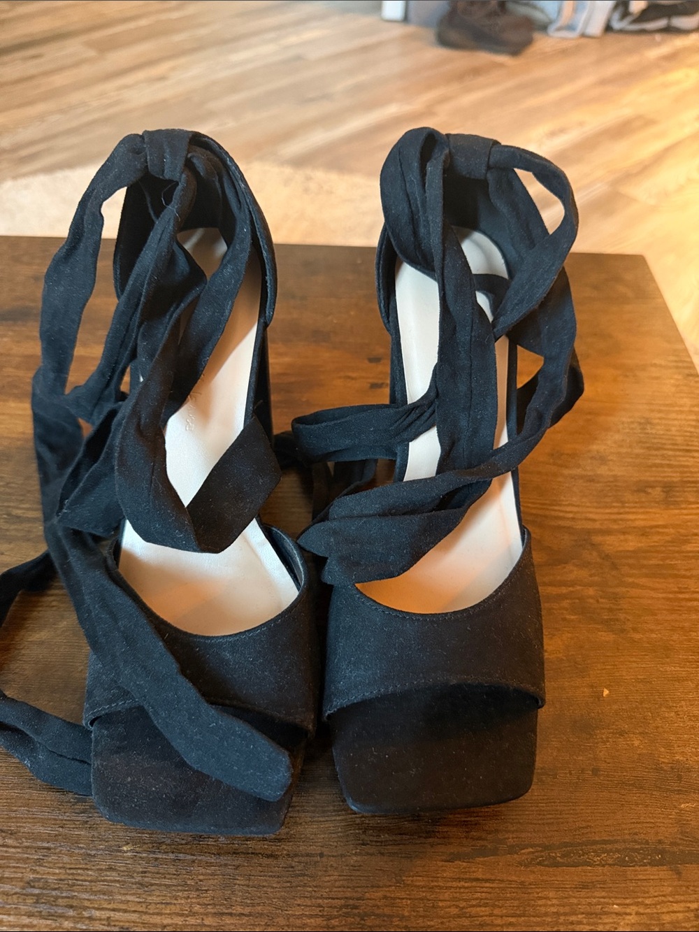Wild Diva Black Lace-Up Platform Heels